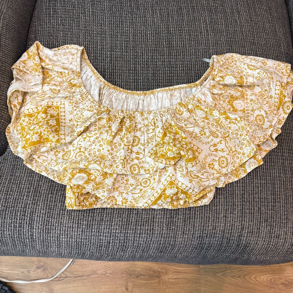 Bohemian Floral Ruffle Top in Yellow and Cream